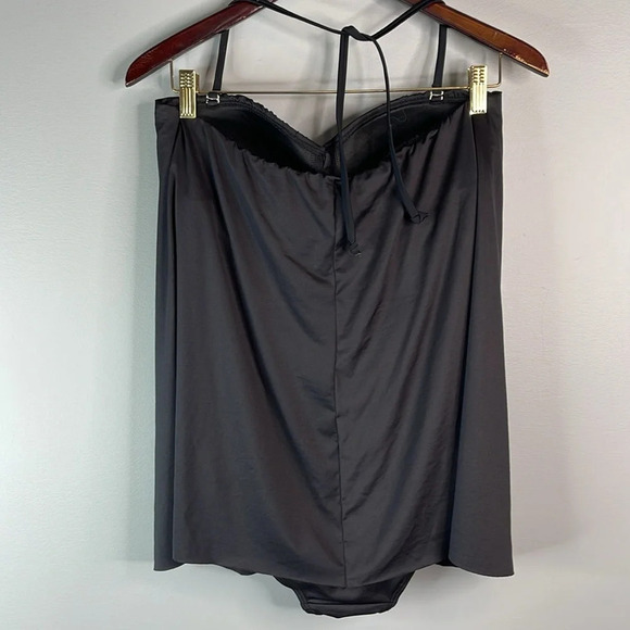 AQUA ROSE Draped One Piece Bathing Suit Black Removable Strap Strapless Size L - Picture 6 of 11